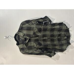 ANA A New Approach Women’s Plaid Button-Down Shirt Green Brown Size M